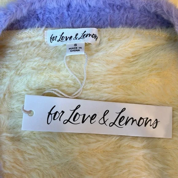 NWT For Love & Lemons Sheila Yellow & Purple Fuzzy Cropped Cardigan Size Small - Picture 7 of 10